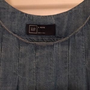 GAP Blue Chambray Pleated Front A-Line Swing Dress